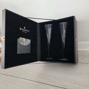 Waterford Crystal Wishes Happy Celebrations Toasting Flute Pair - NEW with box